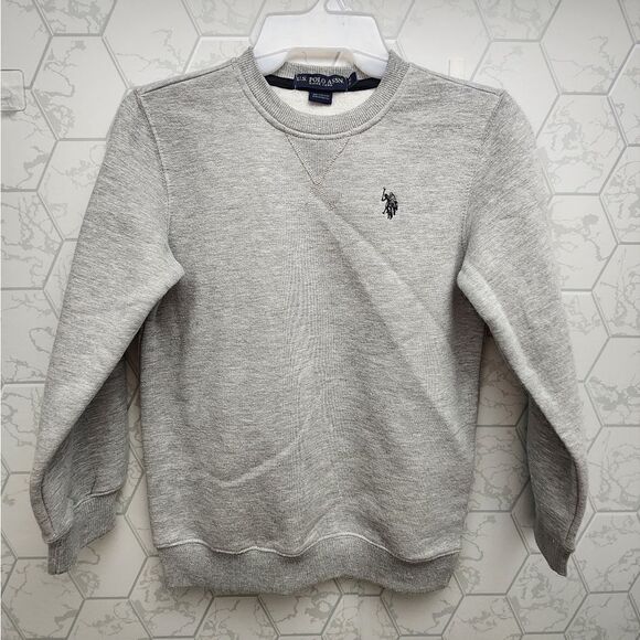 Nwt U.S. Polo Assn. Boys Sz 8 Print Sleeve Fleece Crewneck Sweatshirt - Picture 2 of 8